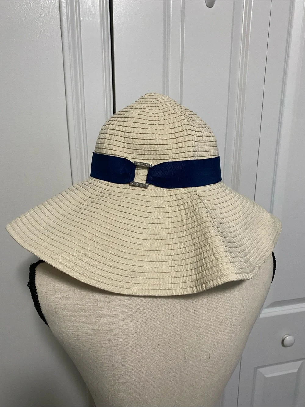 Ralph Lauren Wide Brim Sun Hat with Navy Ribbon